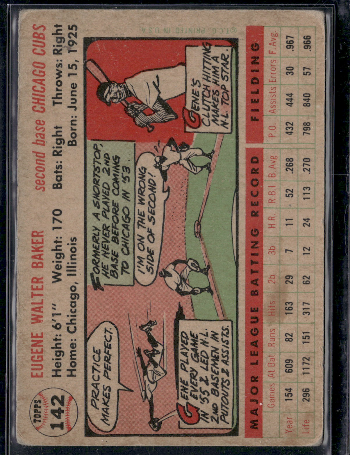 1956 Topps GENE BAKER #142 Wrinkling