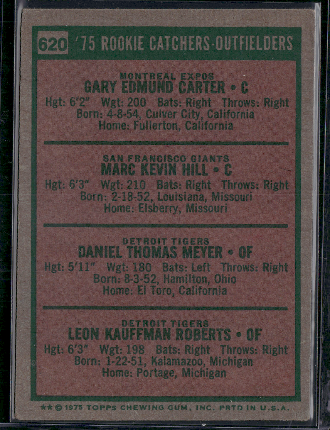 1975 Topps GARY CARTER #620 Rookie Catchers Outfielders Rookie RC (VG-VG/EX)