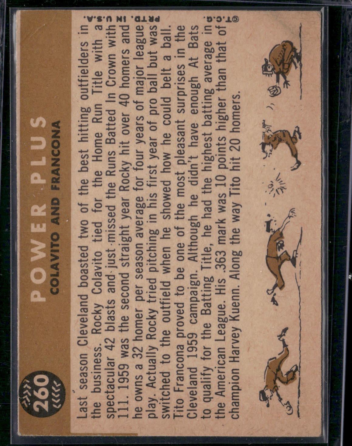 1960 Topps POWER PLUS #260 Colavito/Francona Light Scratching (VG)