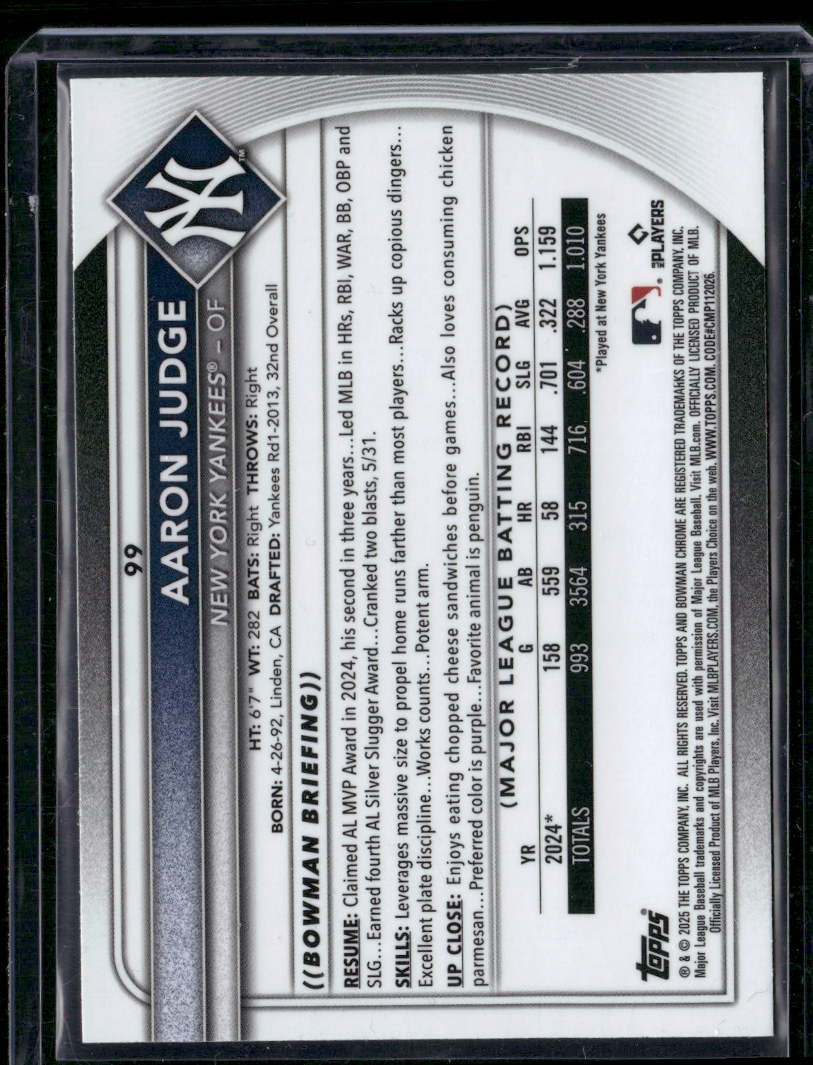 2025 Chrome AARON JUDGE #99 (NM)