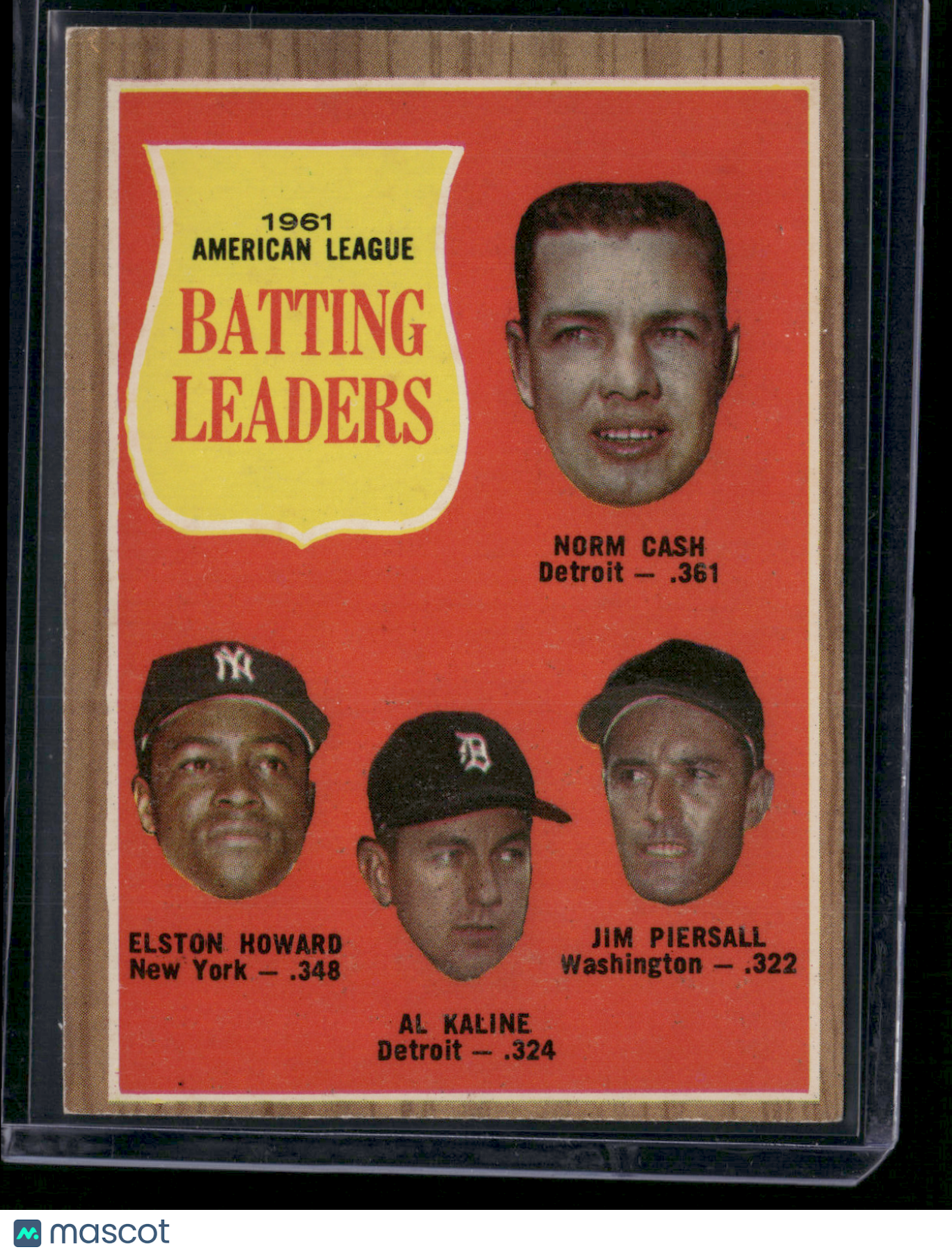 1962 Topps AL KALINE/NORM CASH/HOWARD/PIERSALL #51 1961 AL Batting Leaders (VG)