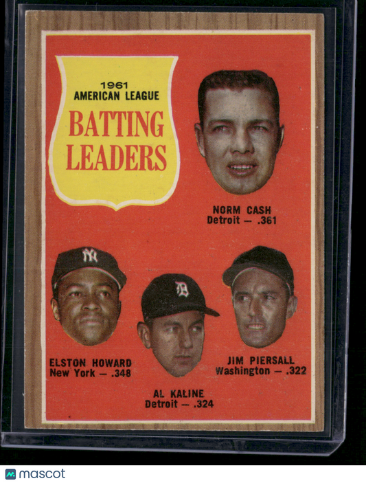 1962 Topps AL KALINE/NORM CASH/HOWARD/PIERSALL #51 1961 AL Batting Leaders (VG)