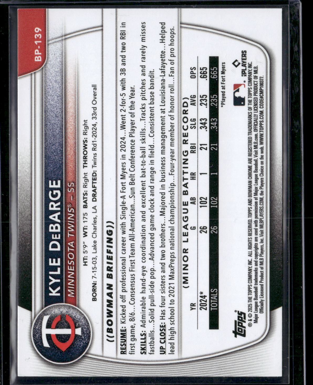2025 Bowman KYLE DEBARGE #BP-139 1st Bowman