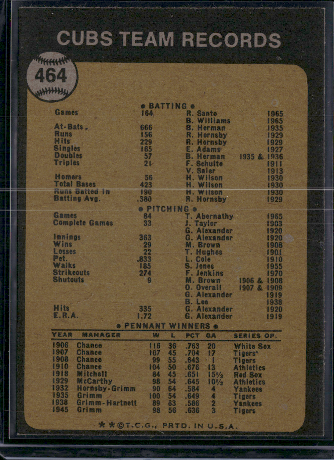 1973 Topps CHICAGO CUBS #464 (EX)