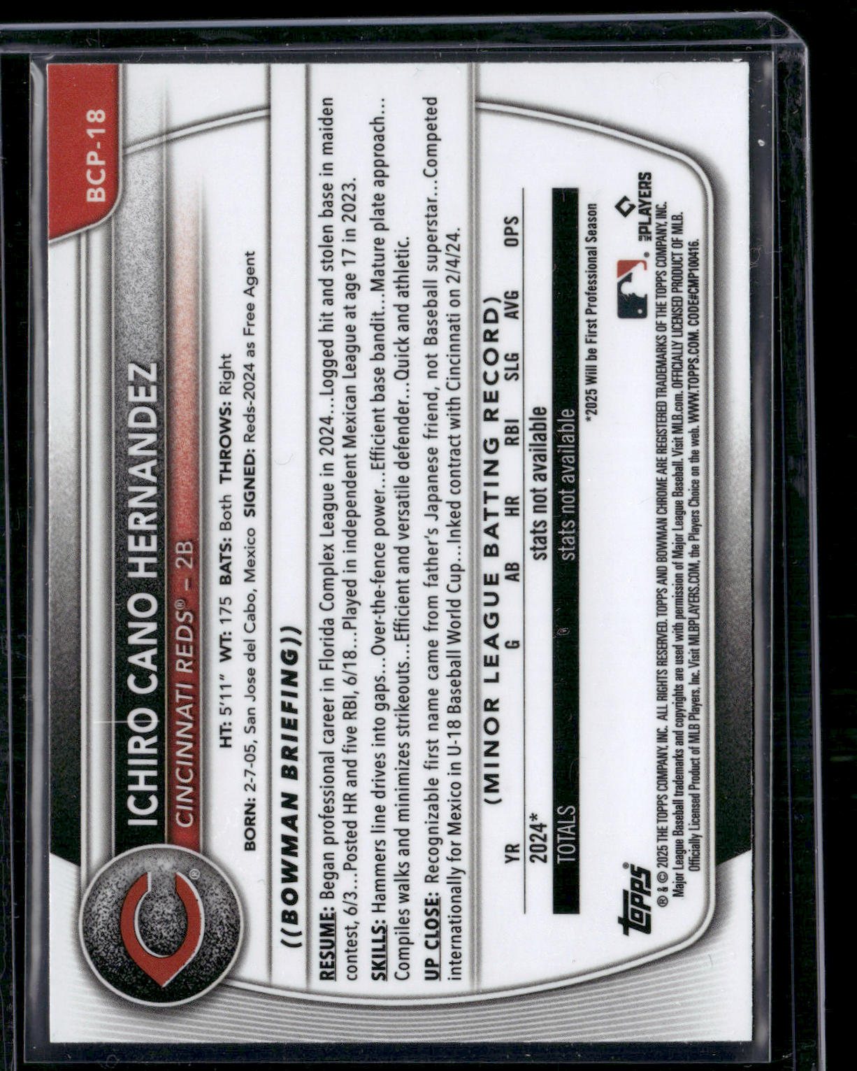 2025 Bowman ICHIRO CANO HERNANDEZ #BCP-18 1st Bowman Chrome