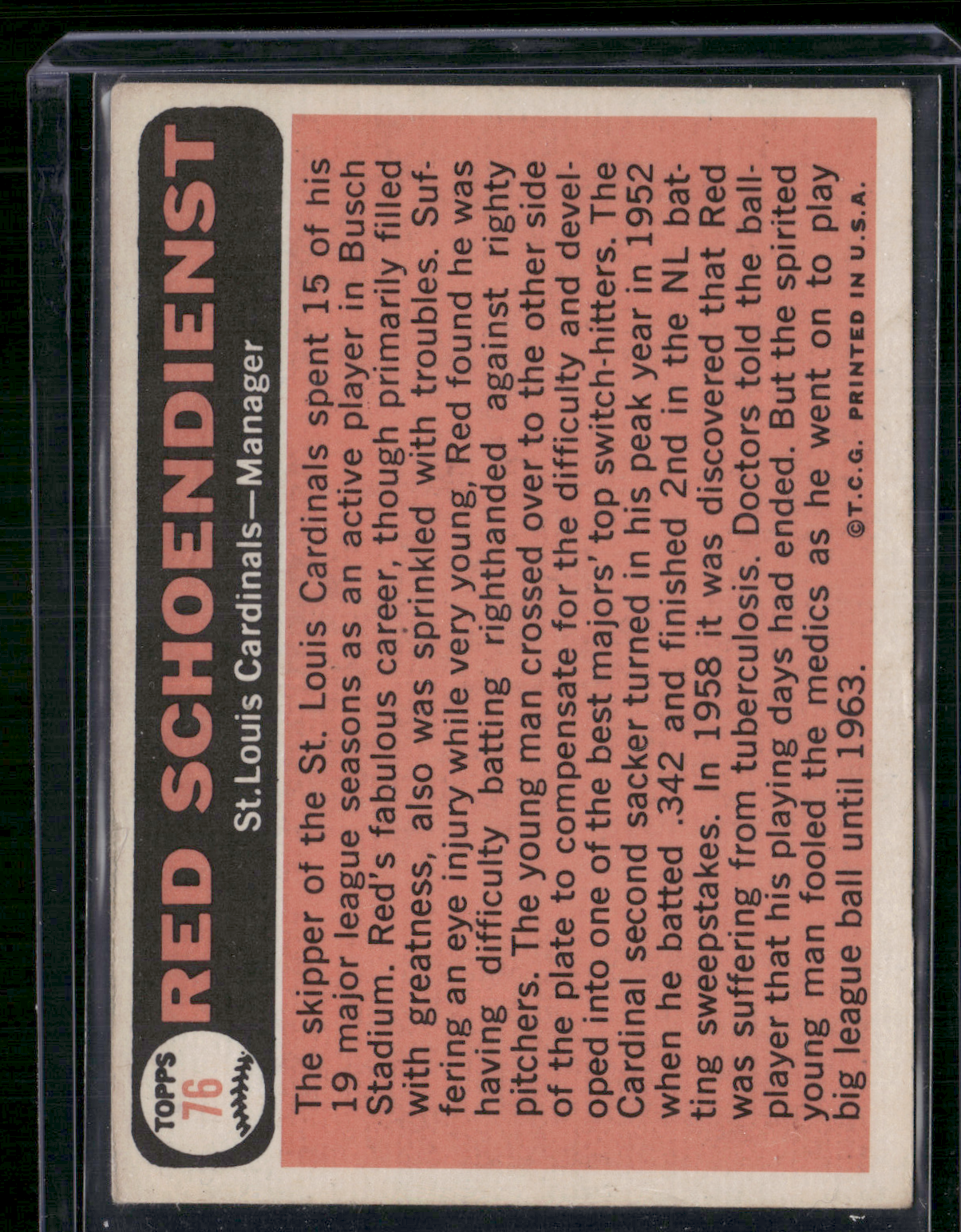 1966 Topps RED SCHOENDIENST #76 Surface Dent (Good)