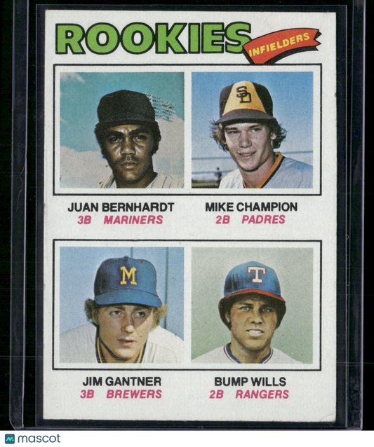 1977 Topps BUMP WILLS/GANTNER/CHAMPION/BERNHARDT #494 Rookie Infielders (VG/EX)