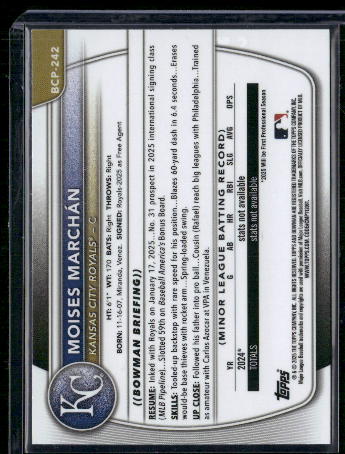 2025 Bowman Chrome MOISES MARCHAN #BCP-242 Chrome 1st Bowman