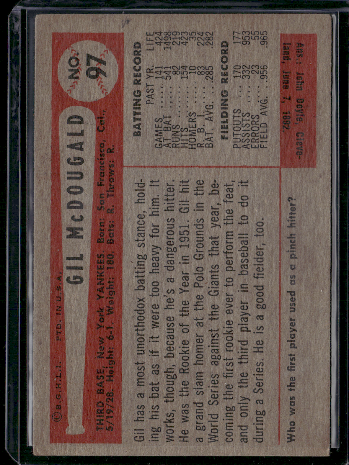 1954 Bowman GIL MCDOUGALD #97