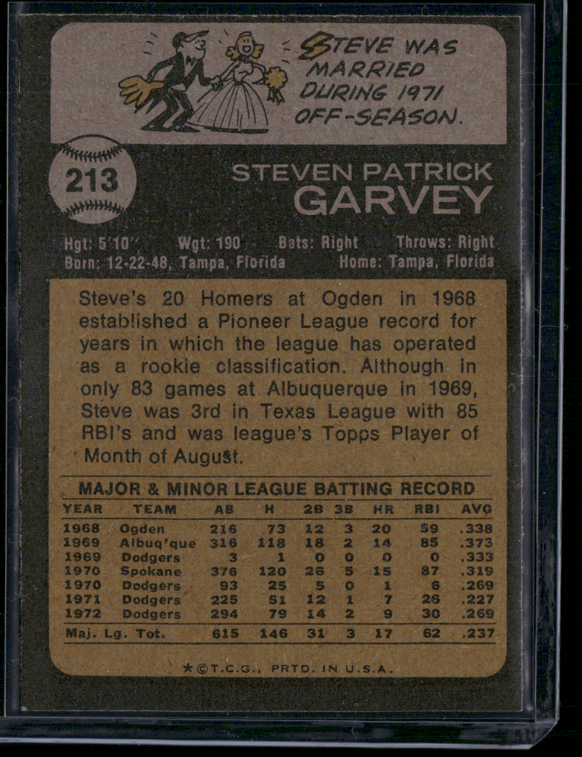 1973 Topps STEVE GARVEY #213 (EX)