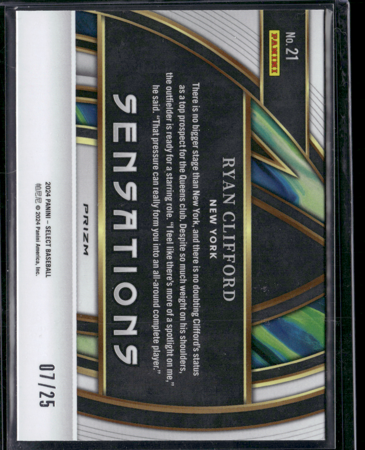 2024 Select Baseball RYAN CLIFFORD #21 Gold Mojo Prizm 7/25 Sensations