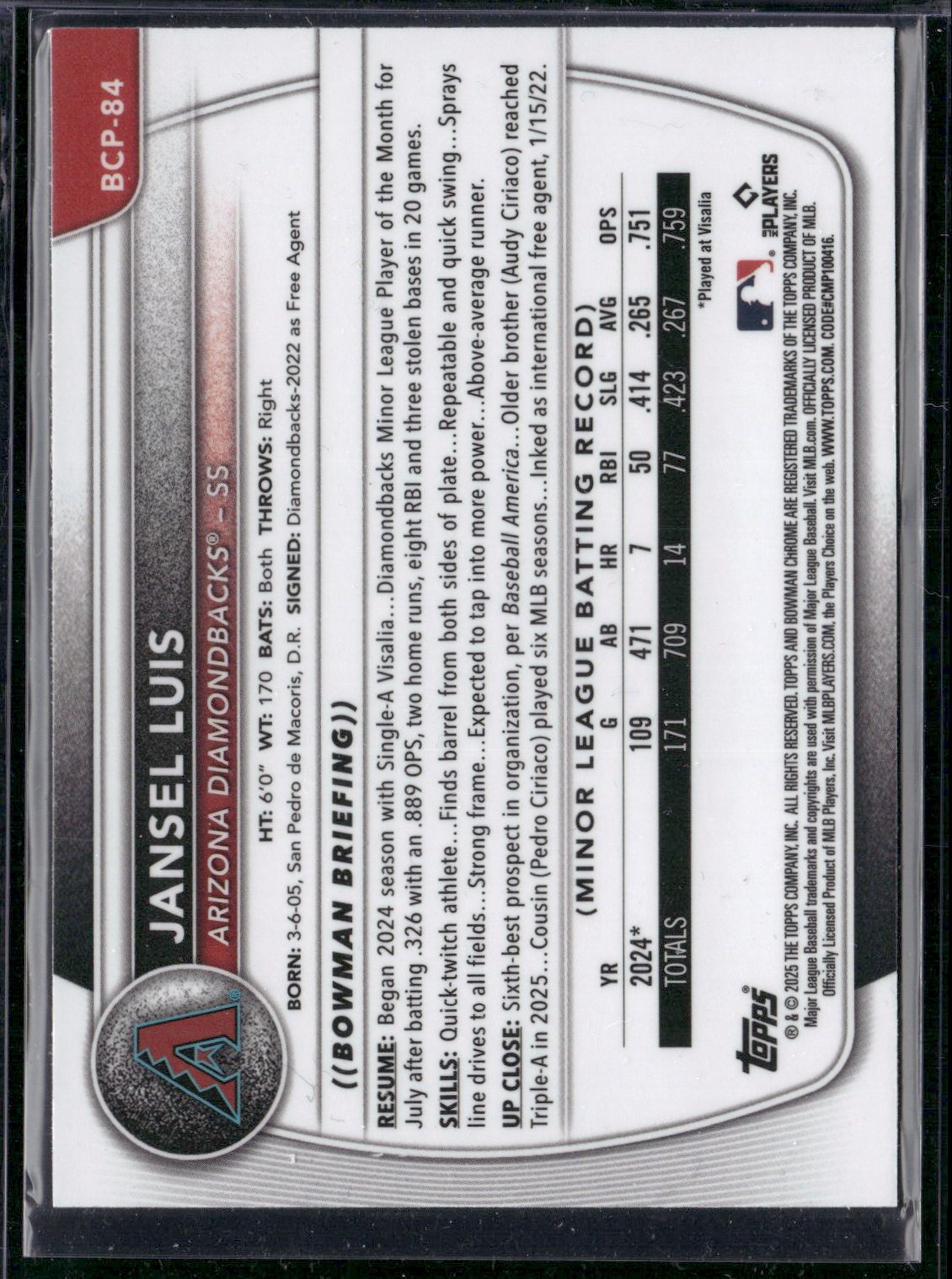 2025 Chrome JANSEL LUIS #BCP-84 1st Bowman (NM)
