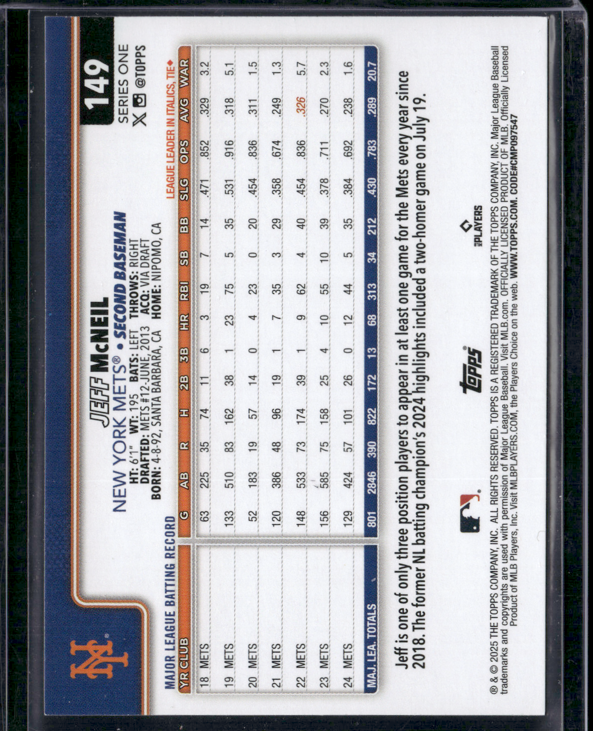 2025 Topps Series 1 JEFF MCNEIL #149 Rainbow Foil