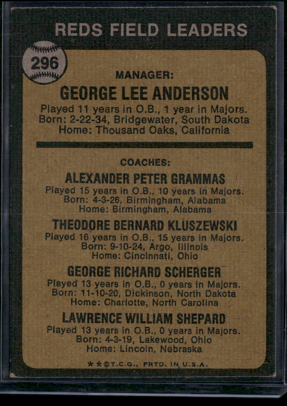 1973 Topps SPARKY ANDERSON #296 (VG/EX)