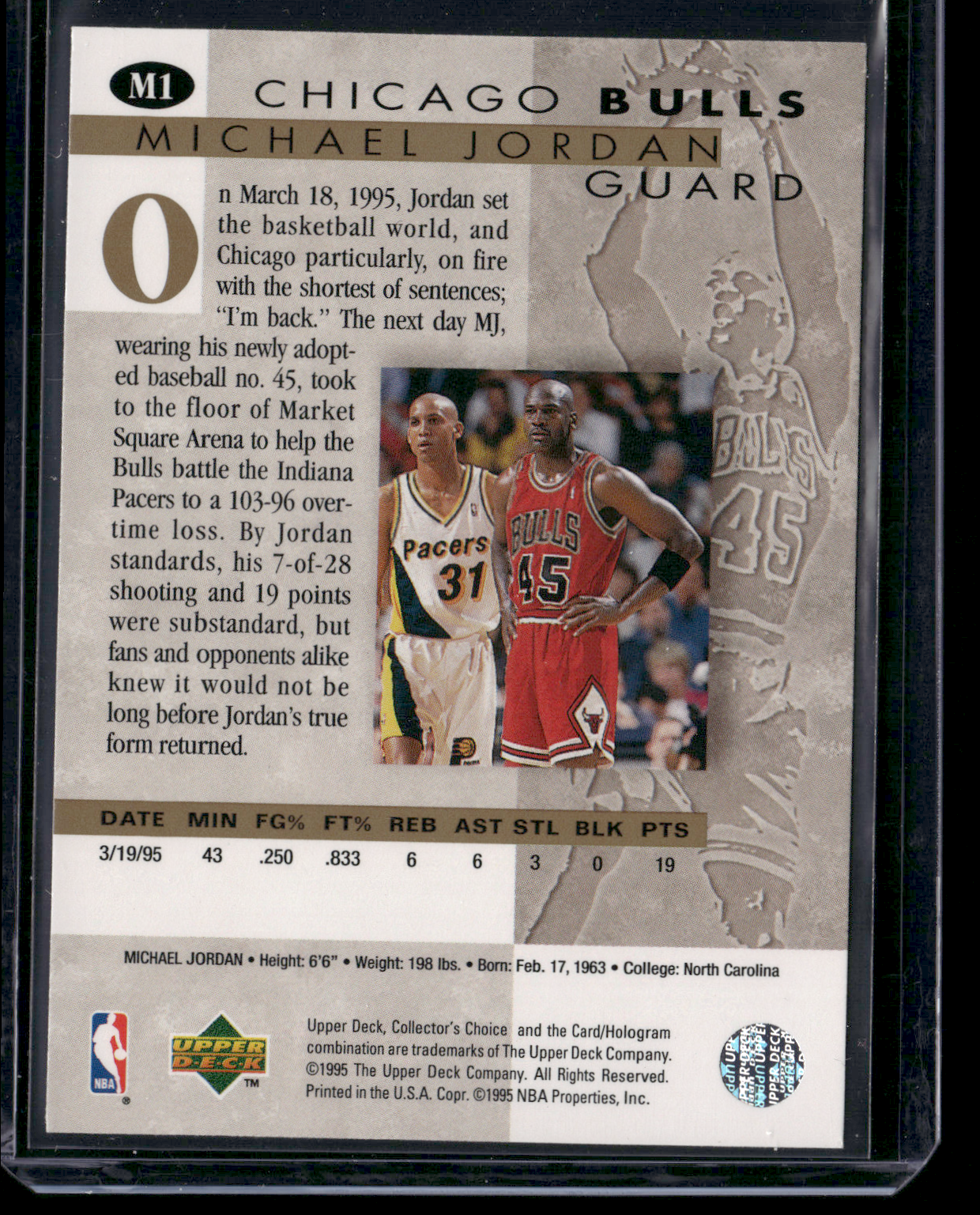 1995 Collector's Choice MICHAEL JORDAN #M1 He's Back