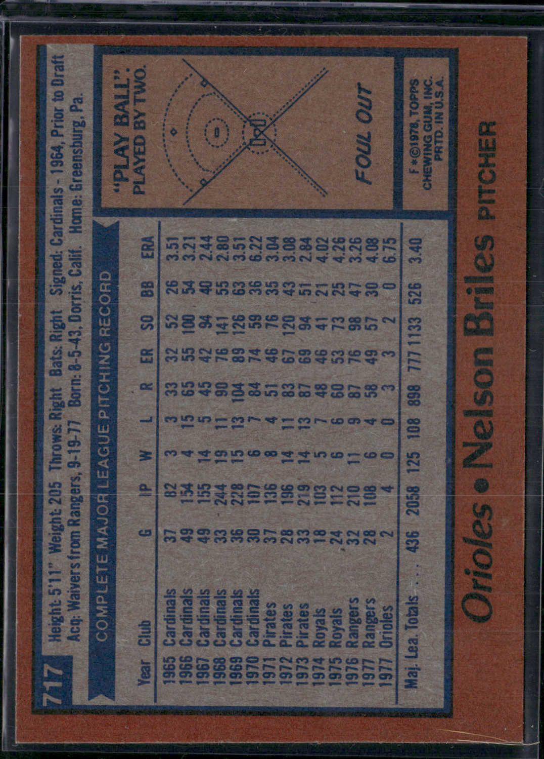 1978 Topps NELSON BRILES #717 Grain Raise Print Snow (EX)
