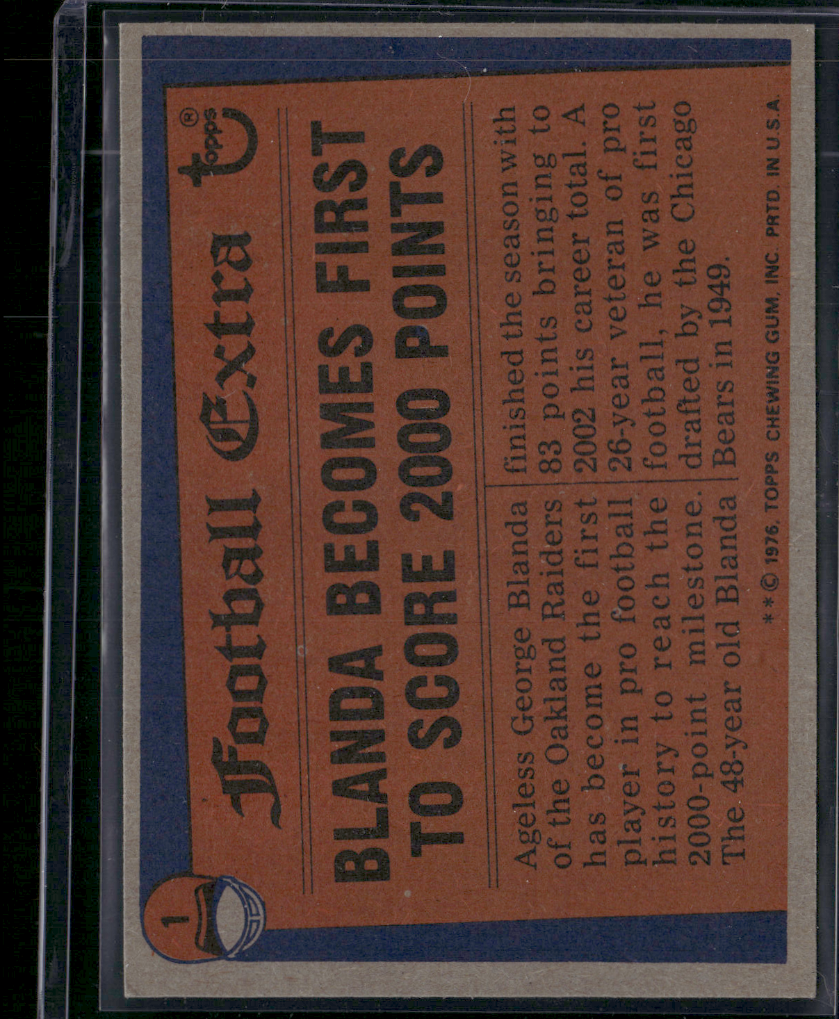 1976 Topps GEORGE BLANDA #1 1975 Record Breaker (EX-EX/MT)