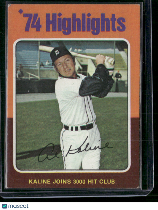 1975 Topps AL KALINE #4 74 Highlights Stain on Back (VG)