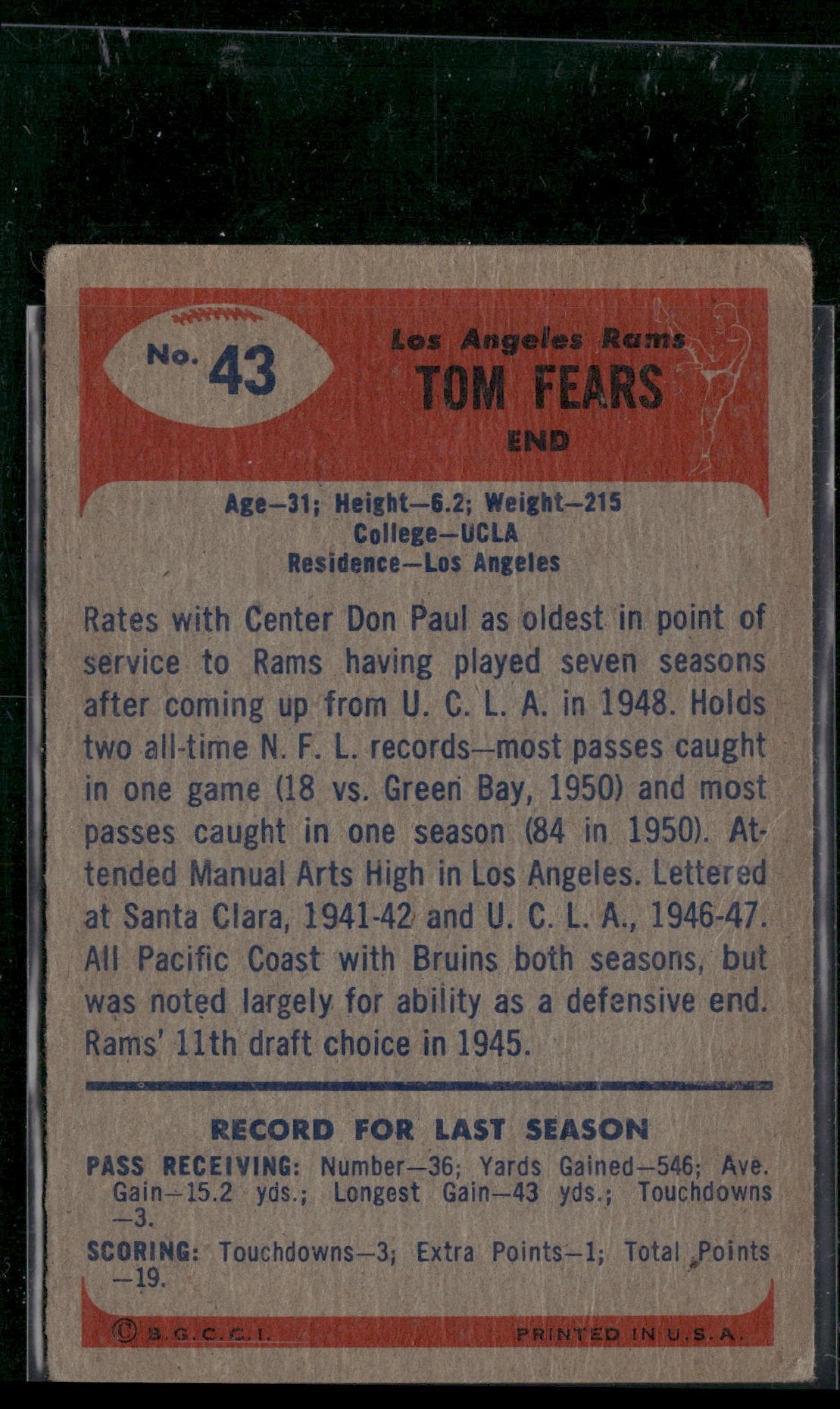 1955 Bowman TOM FEARS #43