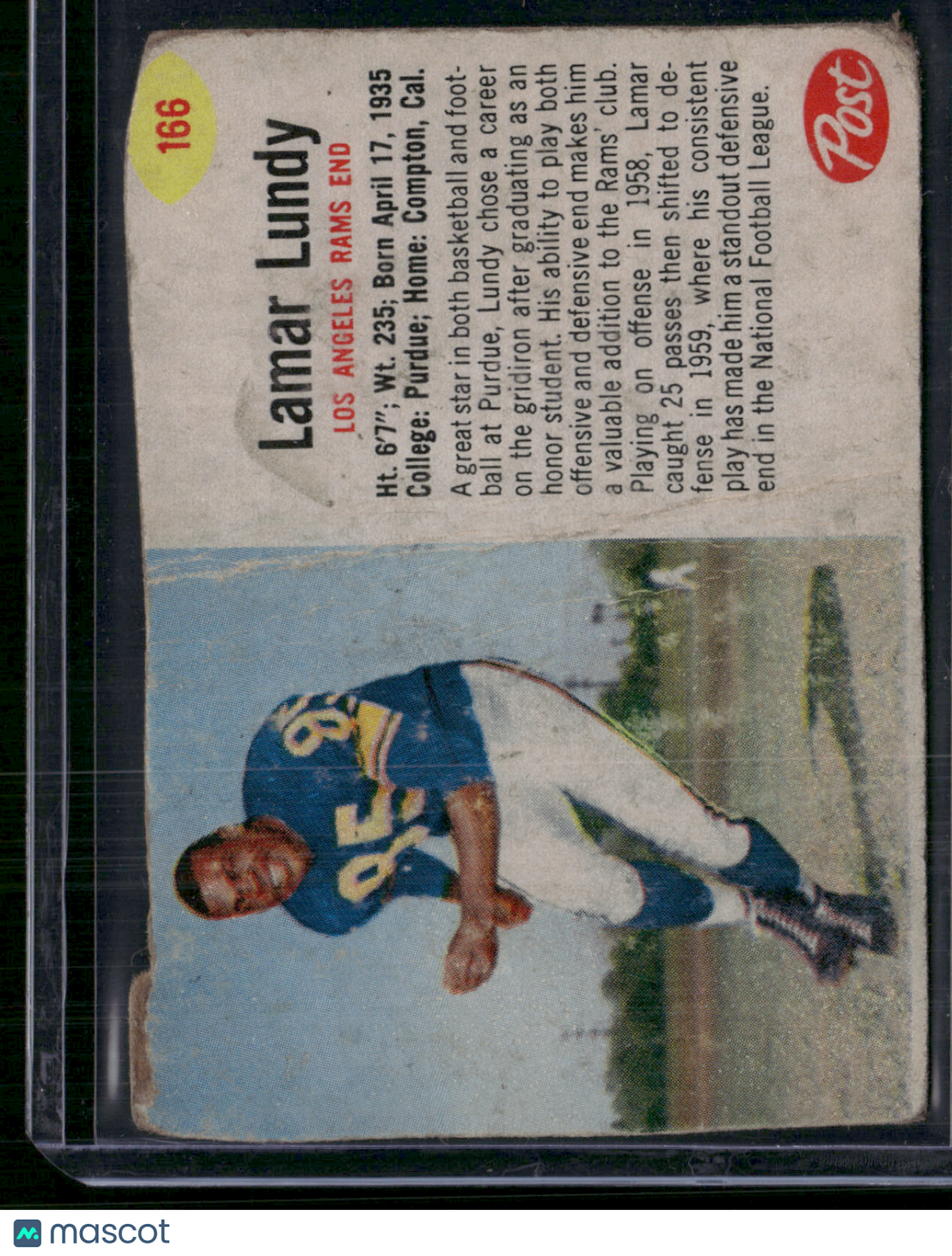 1962 Cereal Box LAMAR LUNDY #166 Hand Cut Crease (Good)