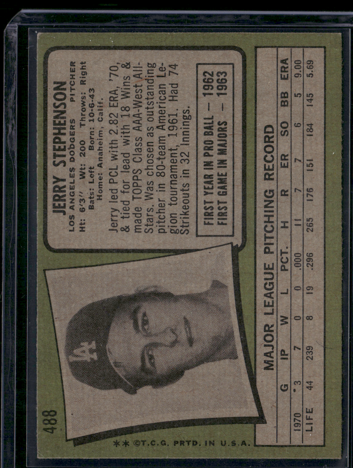 1971 Topps JERRY STEPHENSON #488 (VG - Light Scratches)