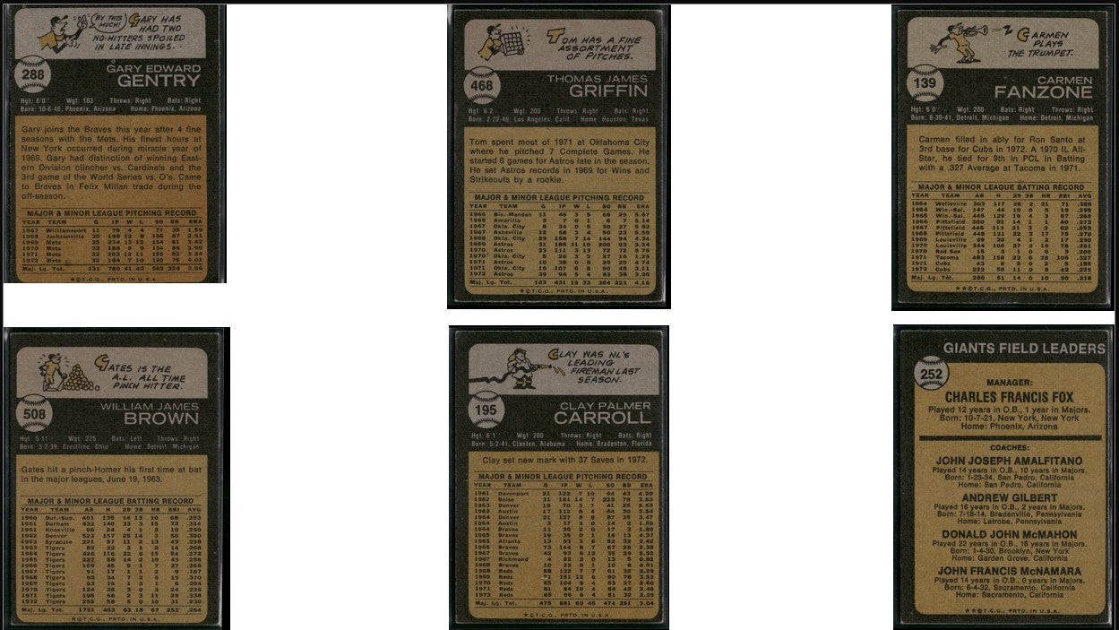 1973 Topps 6 CARDLOT Gary Gentry/Charlie Fox (VG-VG/EX)
