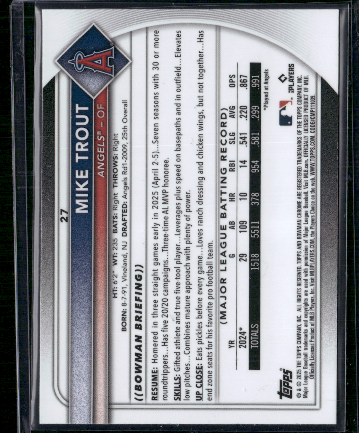 2025 Bowman Chrome MIKE TROUT #27 Mega