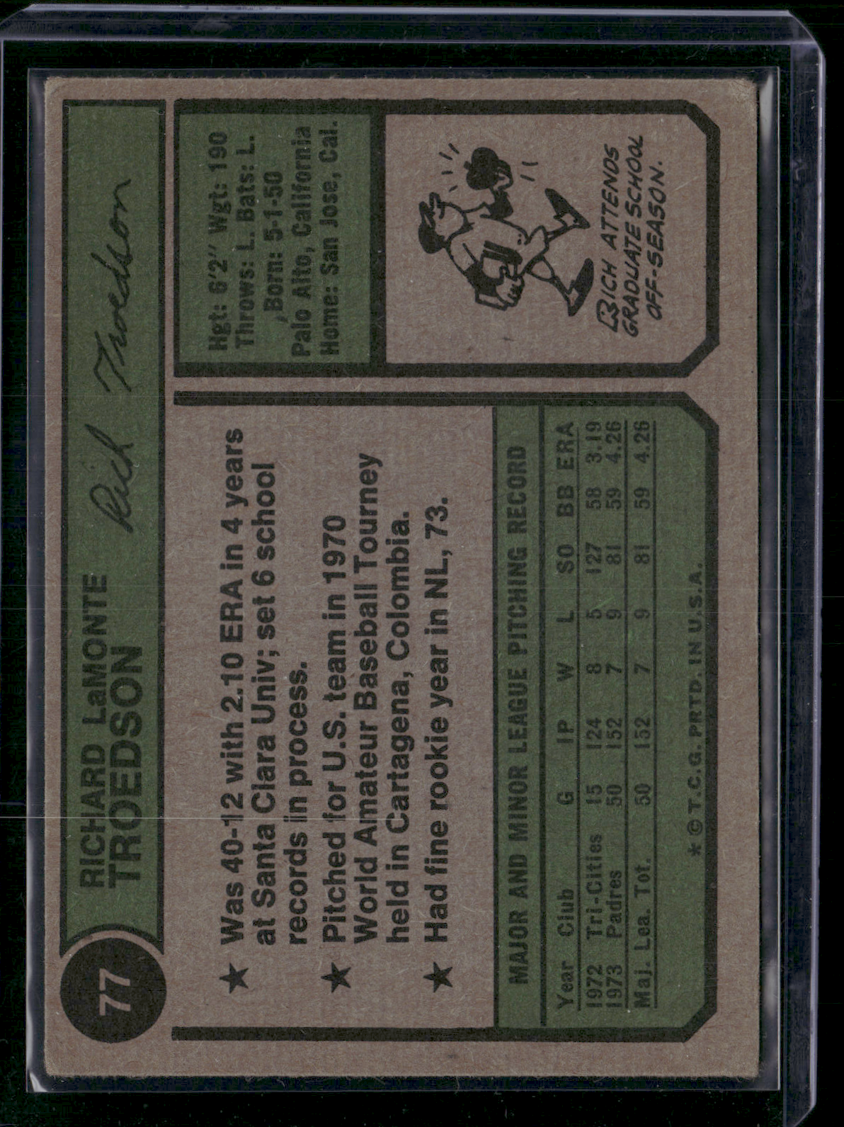1974 Topps RICH TROEDSON #77 Washington Variation (VG/EX)