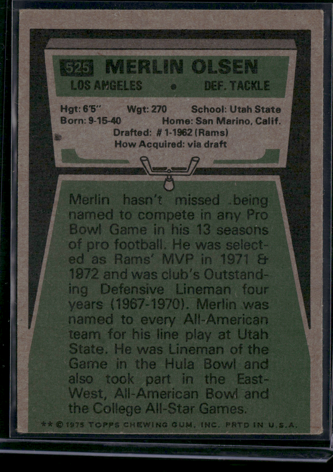 1975 Topps MERLIN OLSEN #525 (Good - Wrinkles)