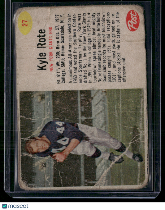 1962 Cereal Box KYLE ROTE #27 Hand Cut Pencil on Back Wrinkles Creases (Poor)