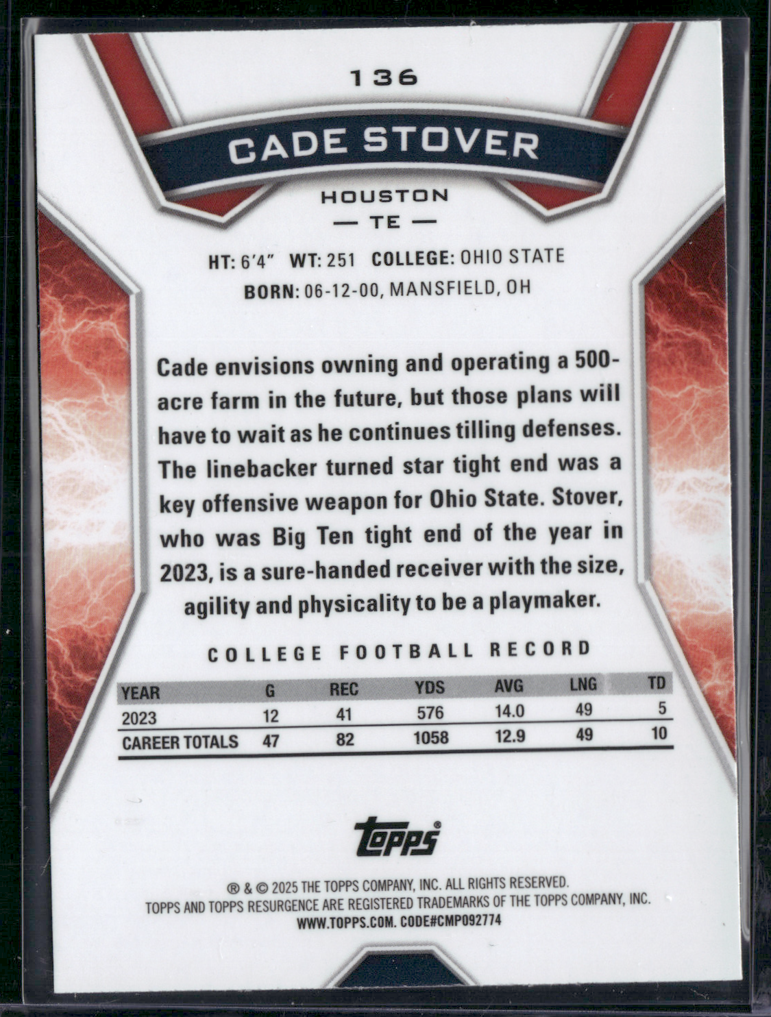 2024 Topps Resurgence CADE STOVER #136 Rookie Card RC