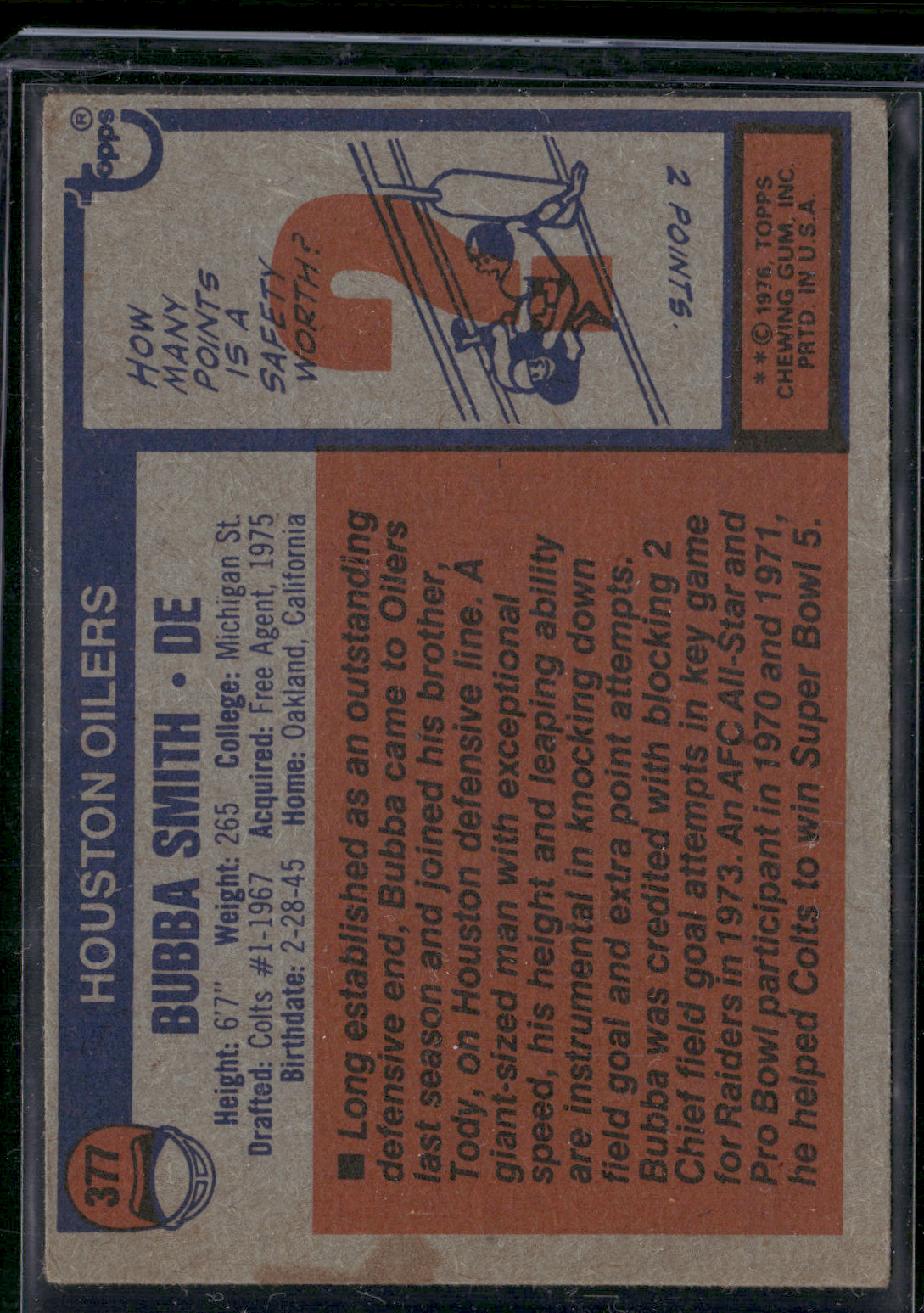 1976 Topps BUBBA SMITH #377 (VG/EX)