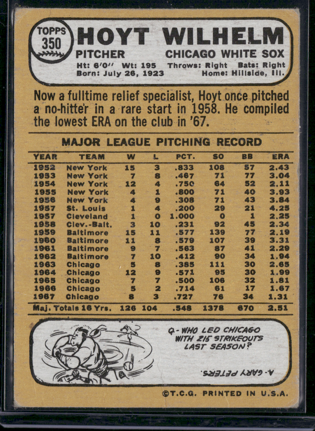 1968 Topps HOYT WILHELM #350