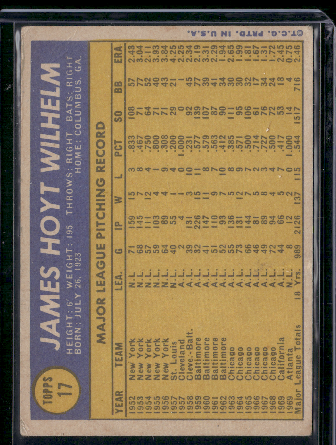 1970 Topps HOYT WILHELM #17