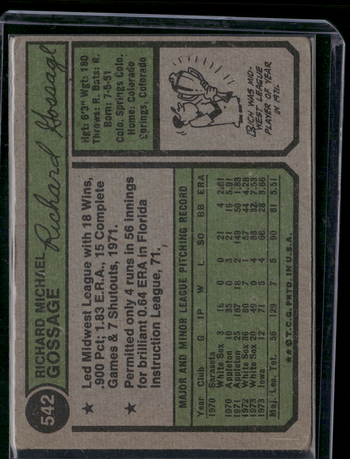 1974 Topps RICH GOSSAGE #542 (VG)