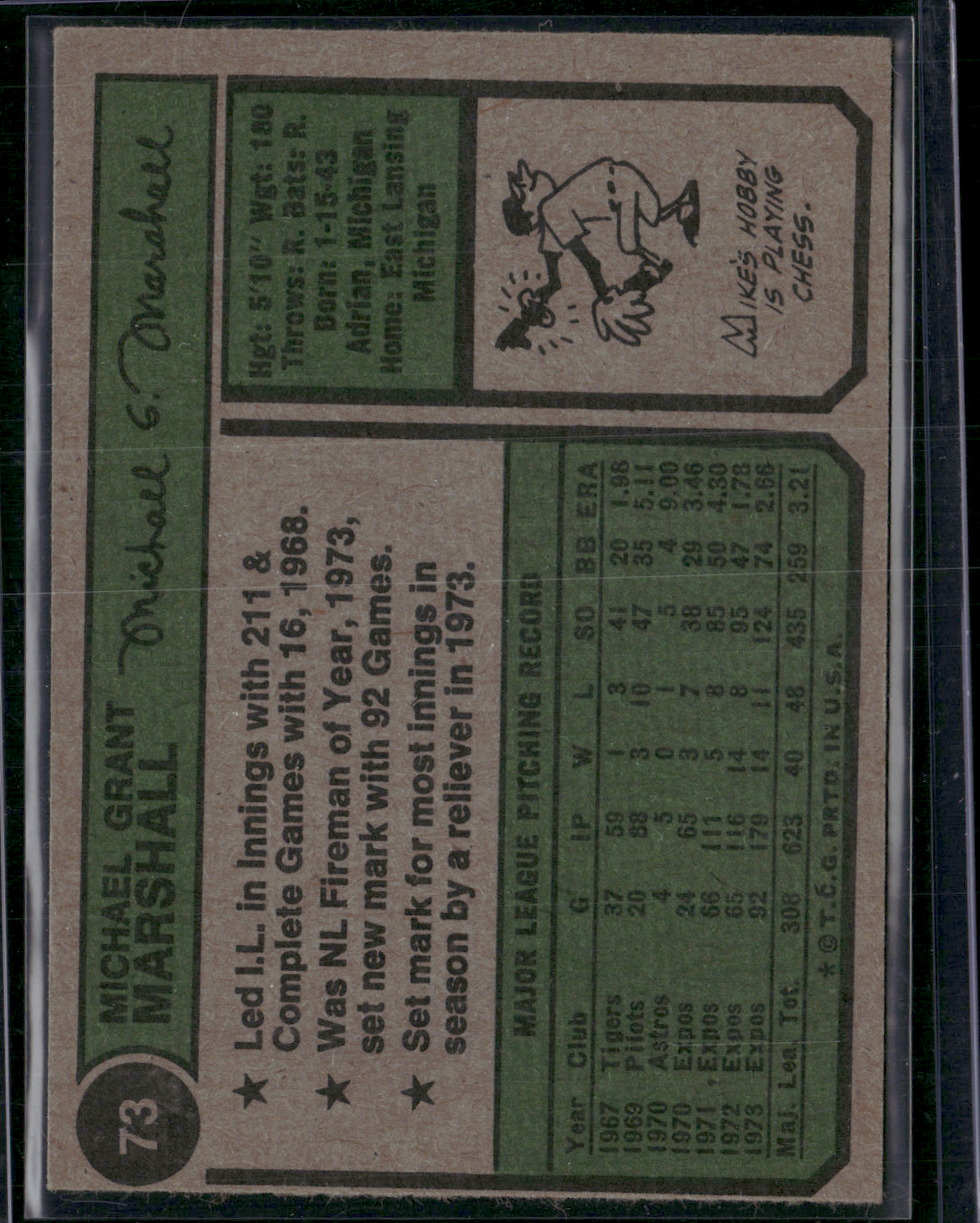 1974 Topps MIKE MARSHALL #73 Miscut (VG/EX-EX)
