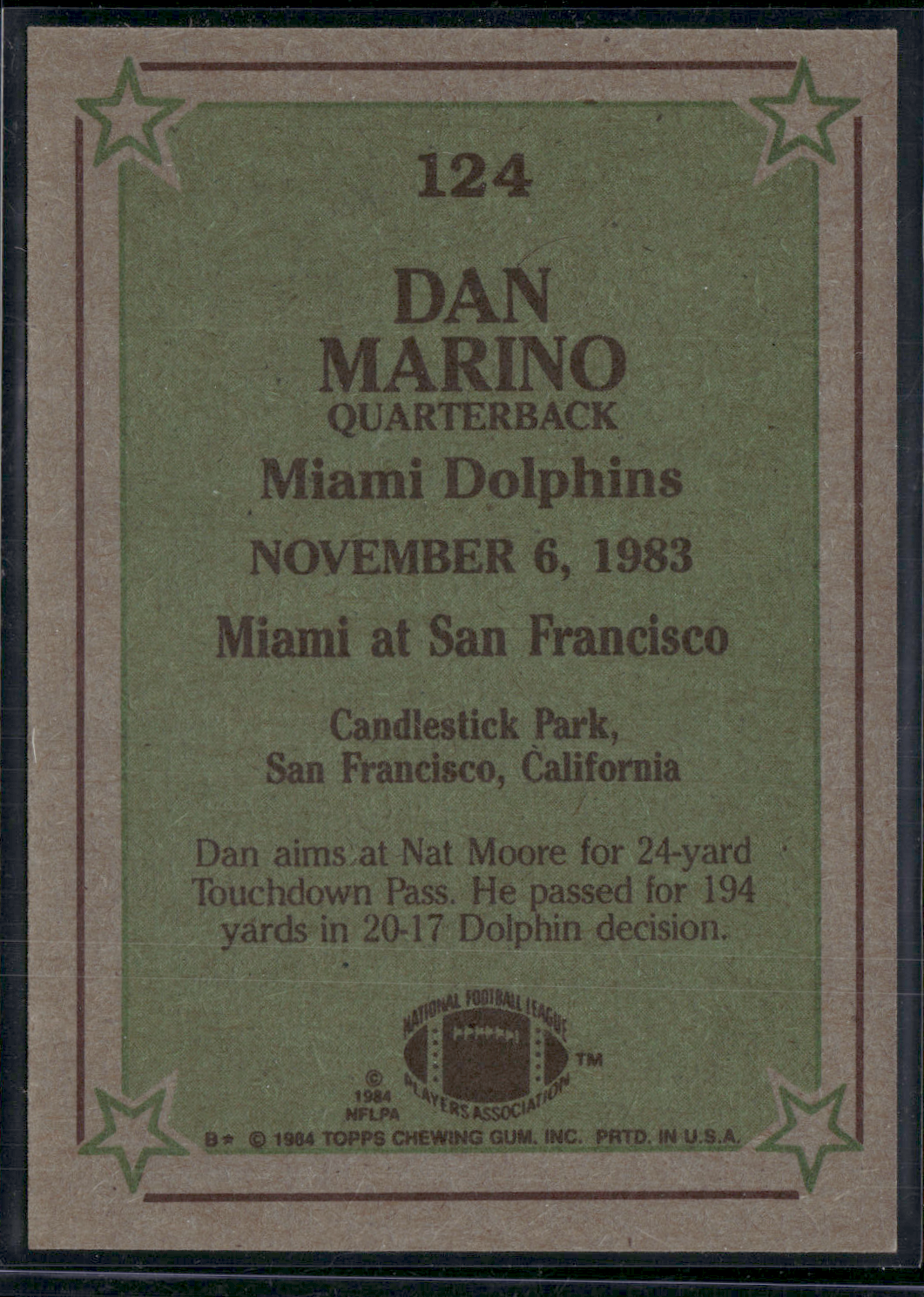 1984 Topps DAN MARINO #124 Instant Replay (EX/MT)