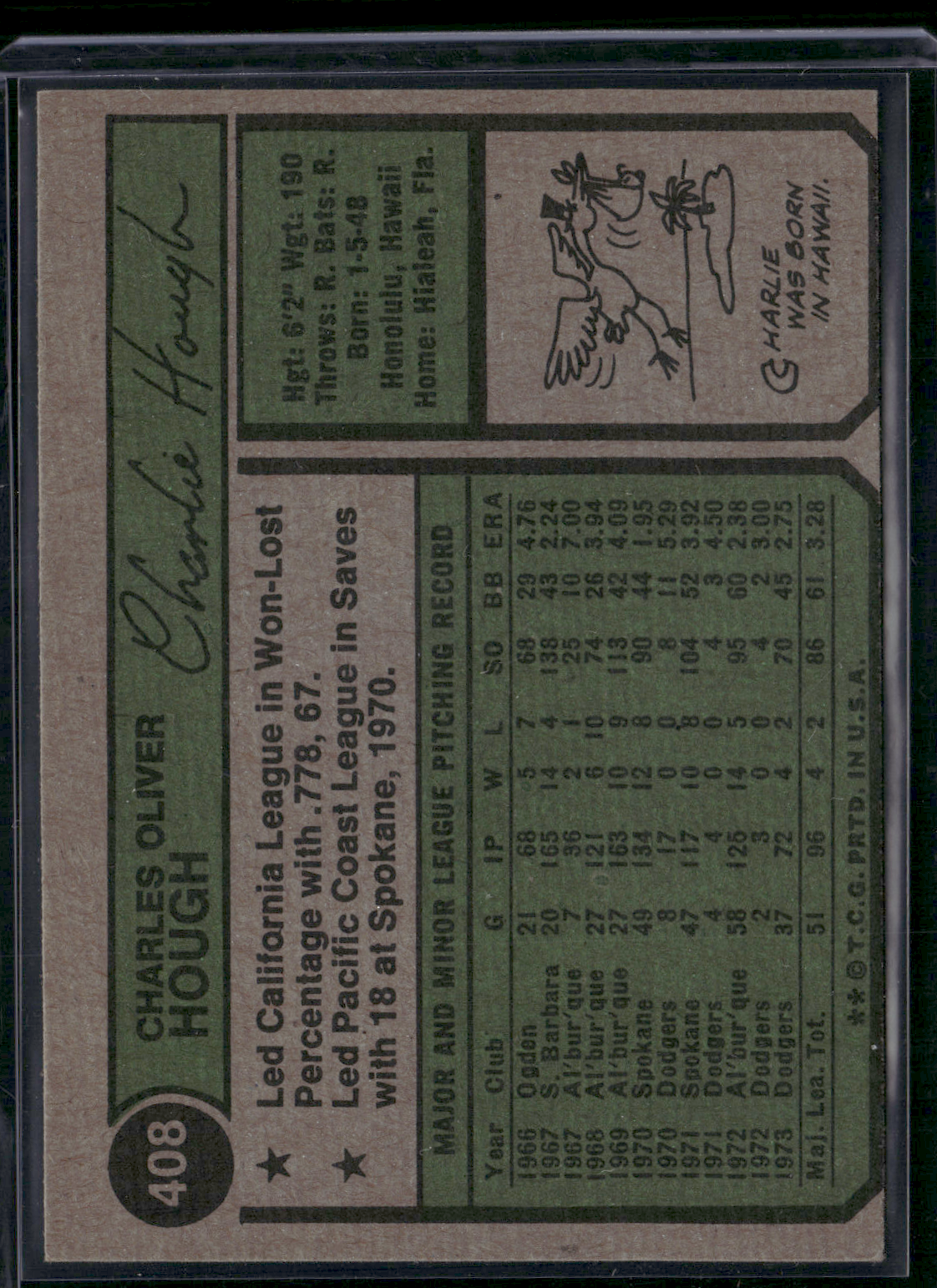 1974 Topps CHARLIE HOUGH #408 (EX)