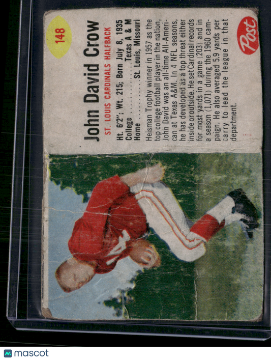 1962 Cereal Box JOHN DAVID CROW #148 Hand Cut Pencil on Back Wrinkles (Good)