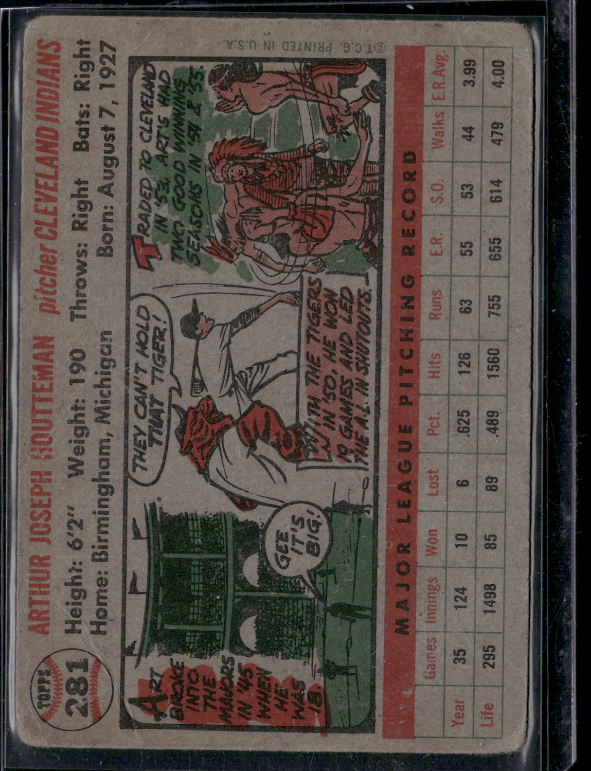 1956 Topps ART HOUTTEMAN #281 Wrinkling Crease