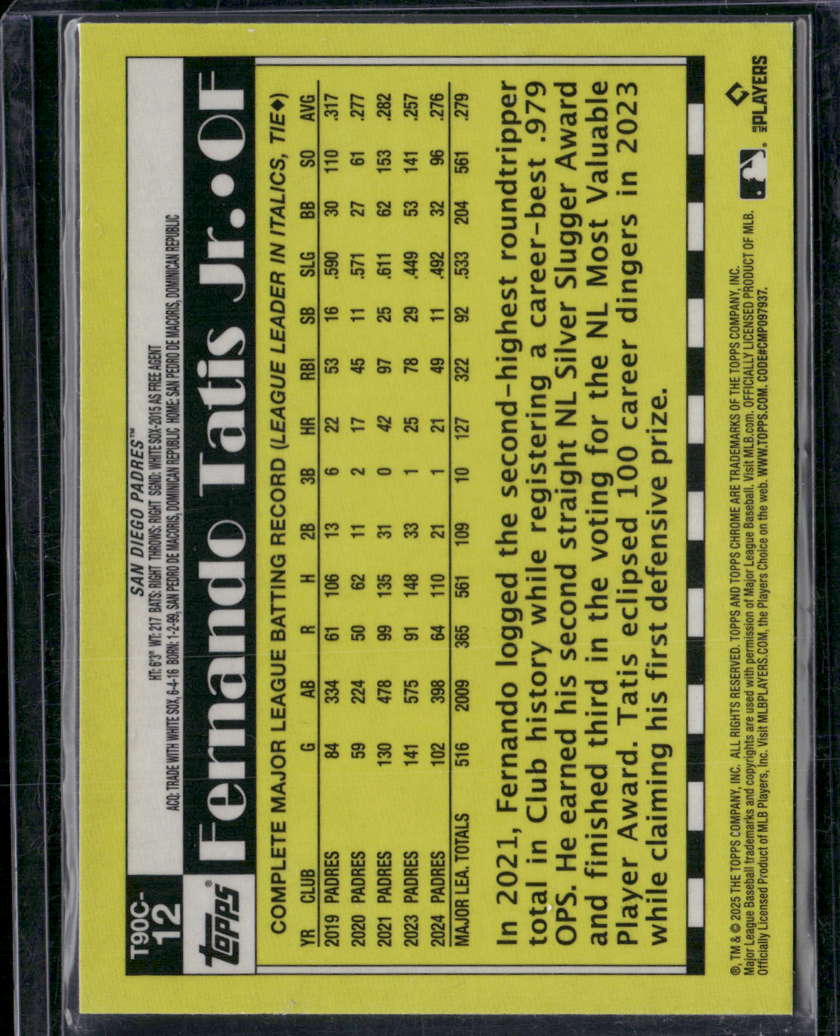 2025 Topps Series 1 FERNANDO TATIS JR #T90C-12 Mojo Refractor