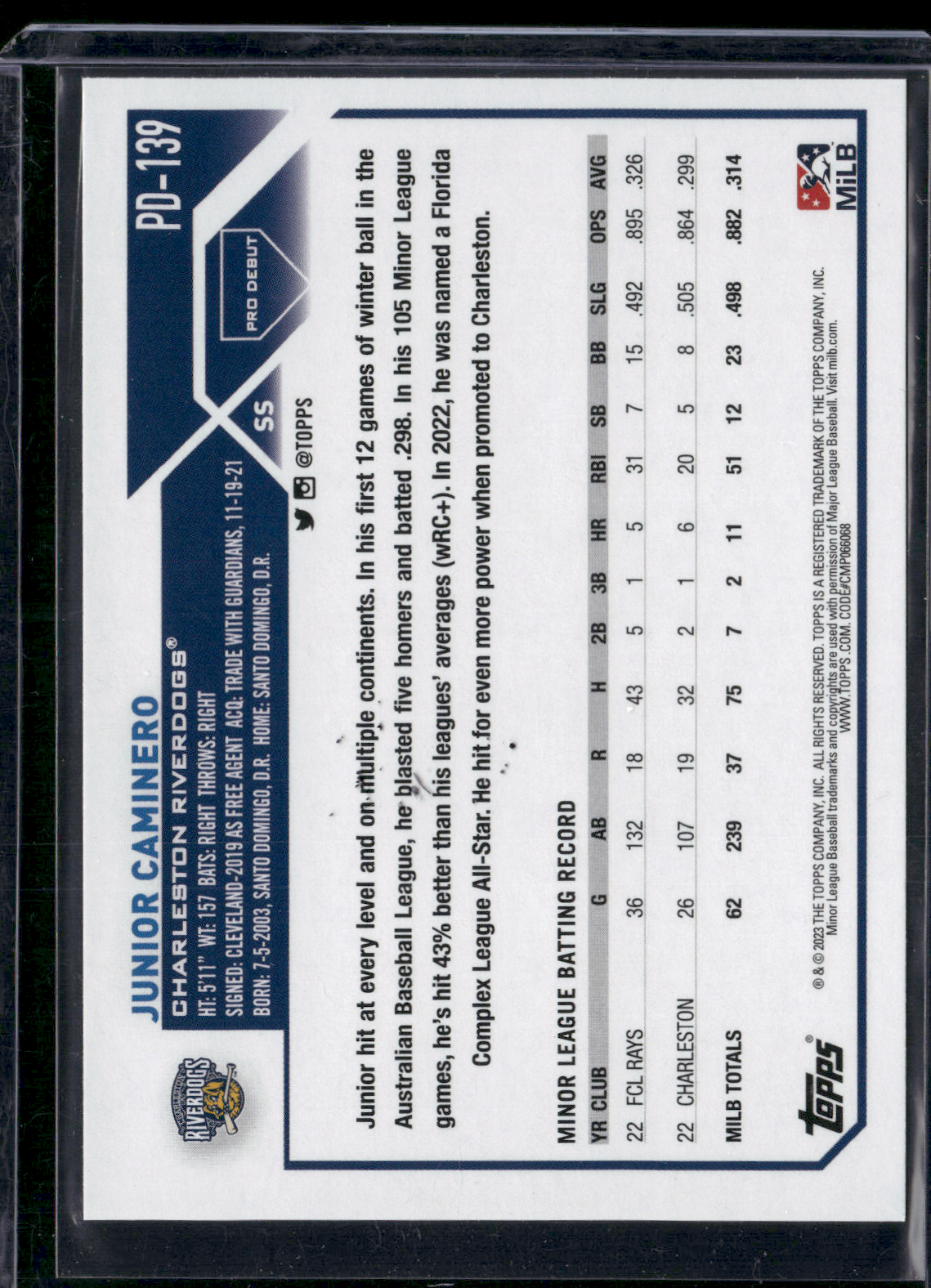 2023 Pro Debut JUNIOR CAMINERO #PD-139