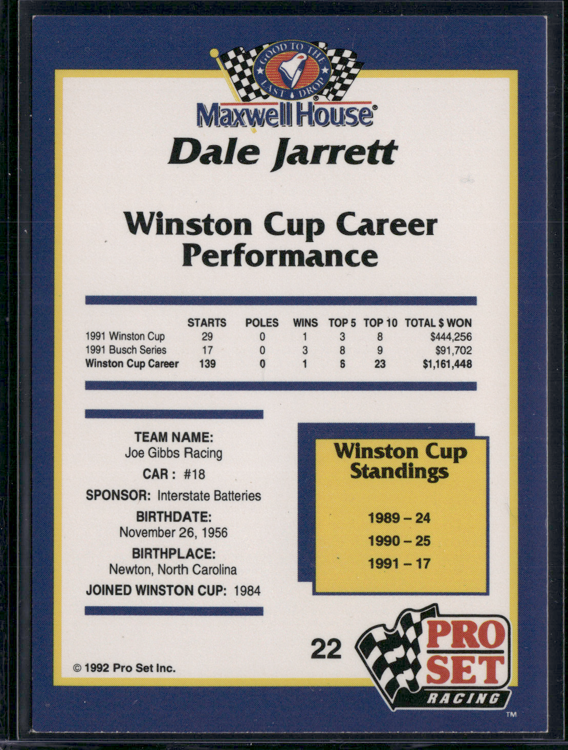 1992 DALE JARRETT #22 (EX)