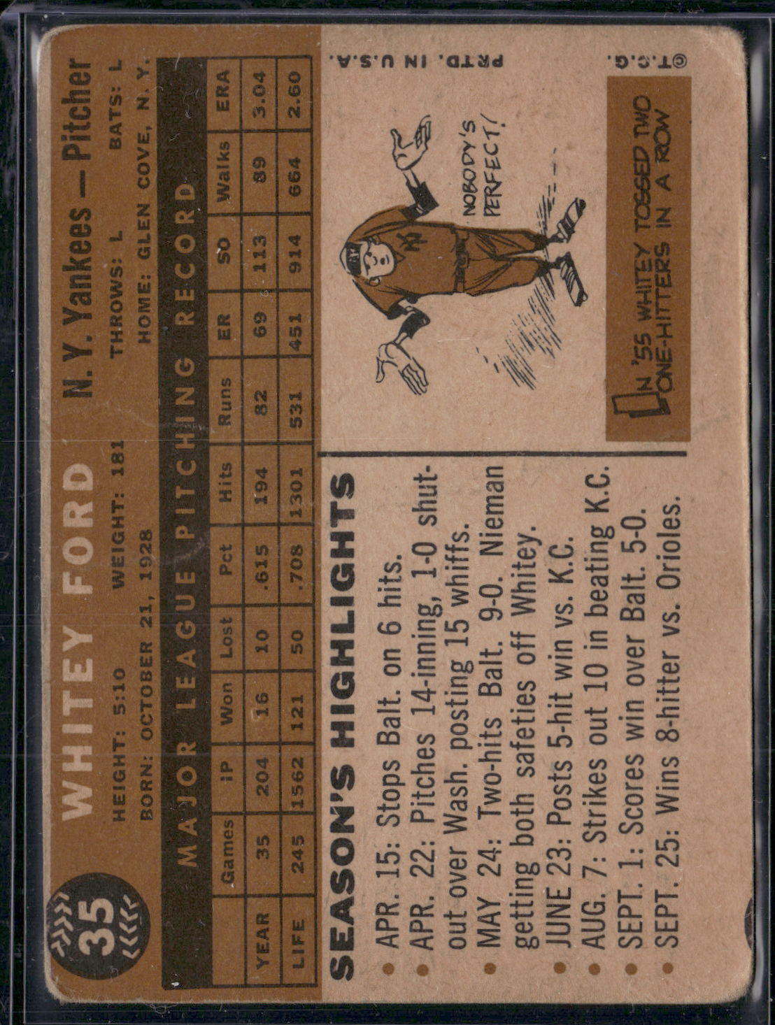 1960 Topps WHITEY FORD #35 Wrinkles (Good)