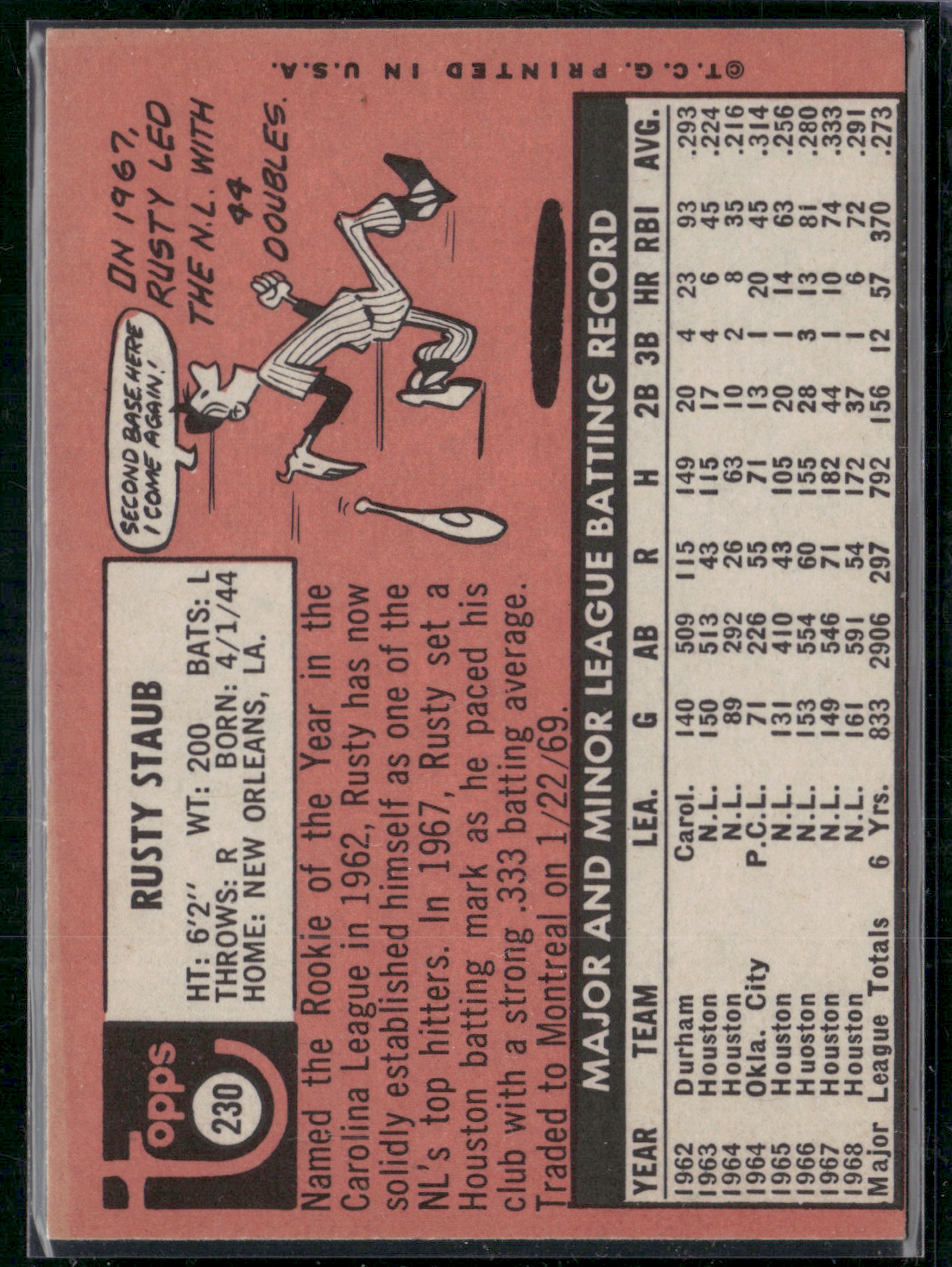 1969 Topps RUSTY STAUB #230 (VG/EX-EX)