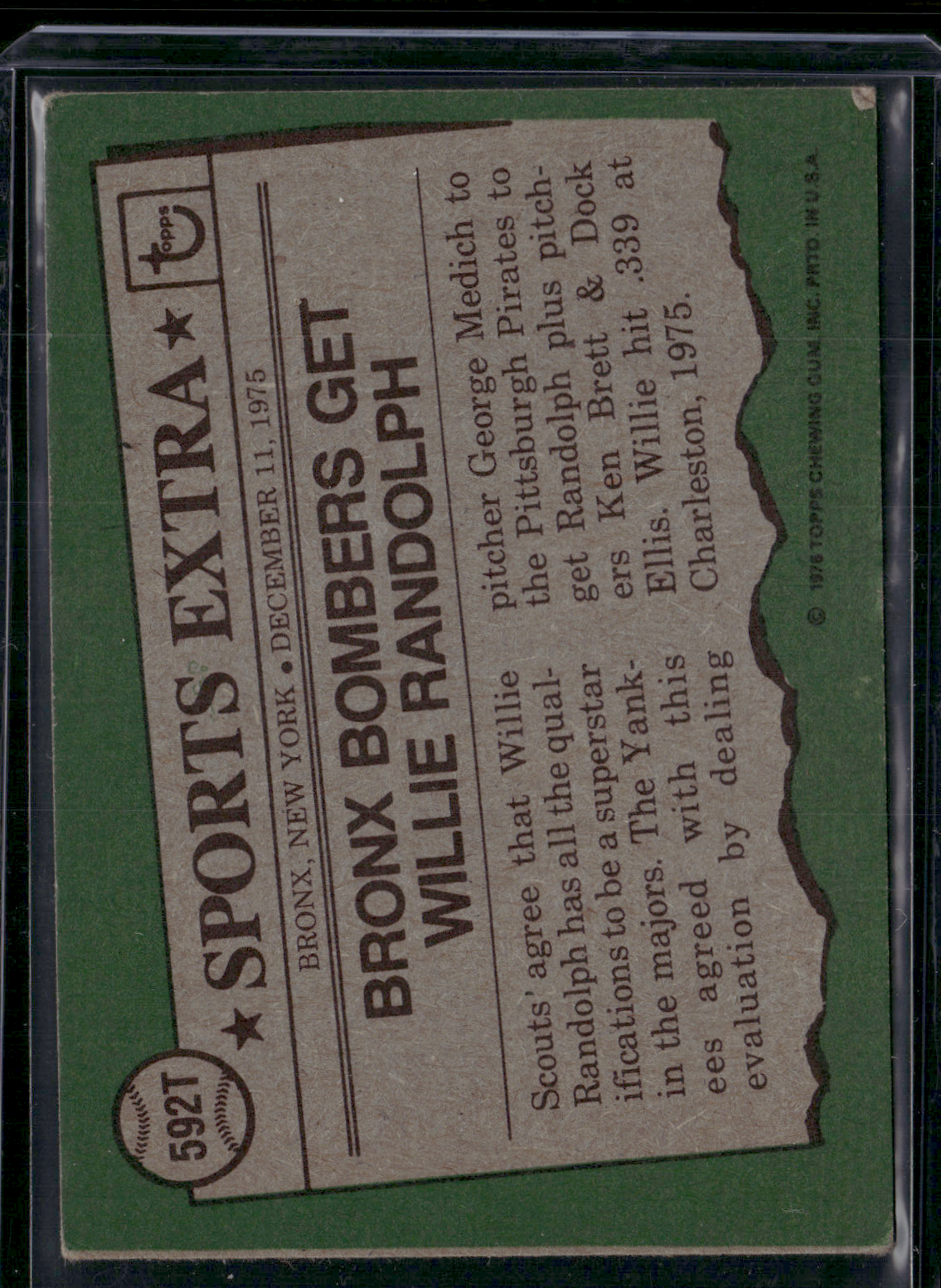 1976 Topps WILLIE RANDOLPH #592T Traded (VG/EX)