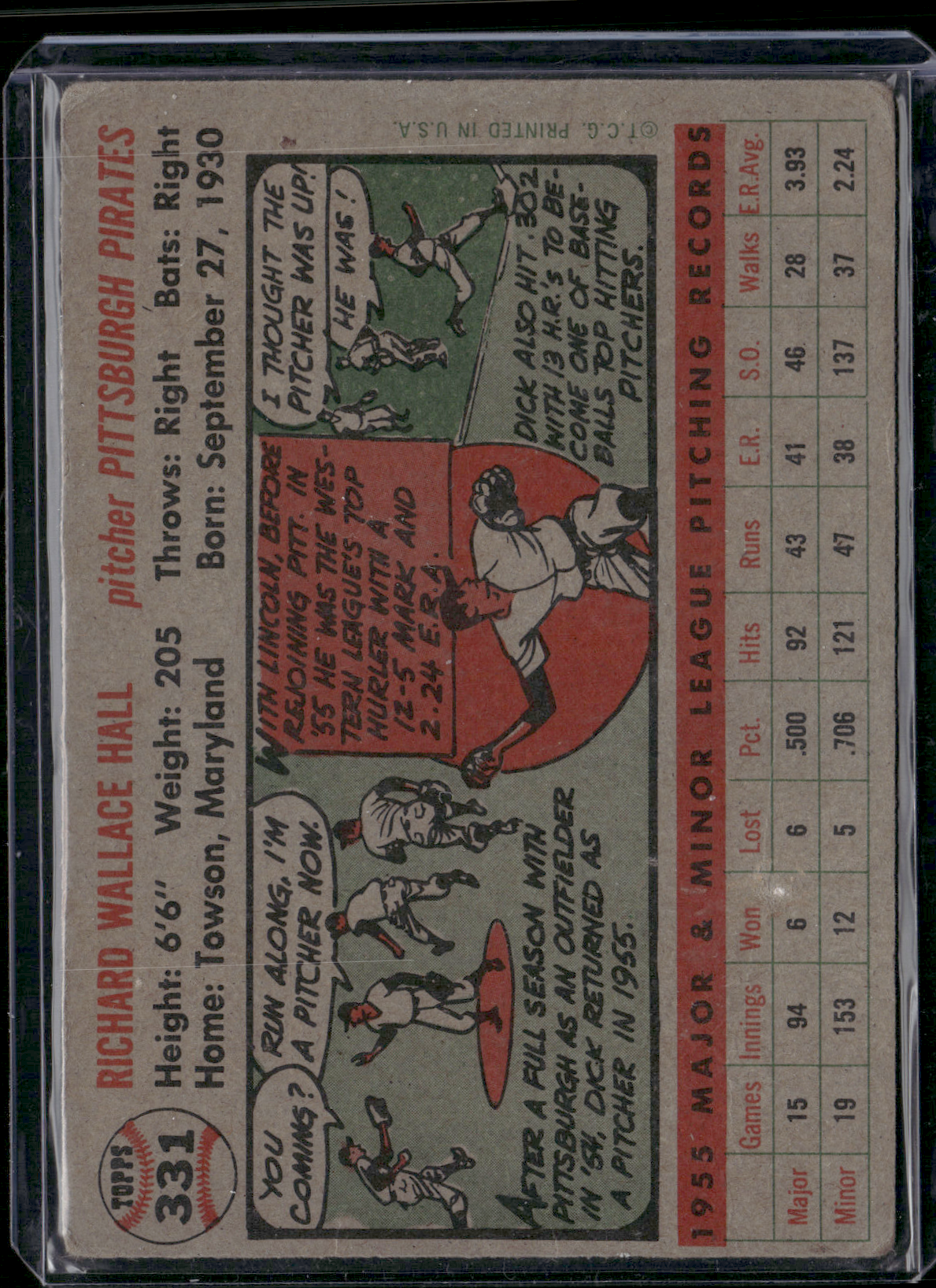 1956 Topps DICK HALL #331 Wrinkles Color Loss (Good)