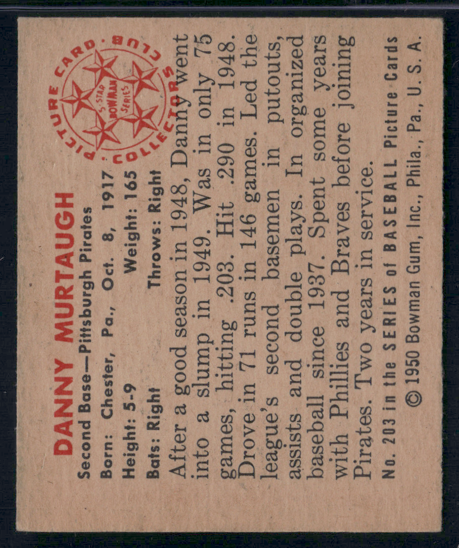 1950 Bowman DANNY MURTAUGH #203 (EX)