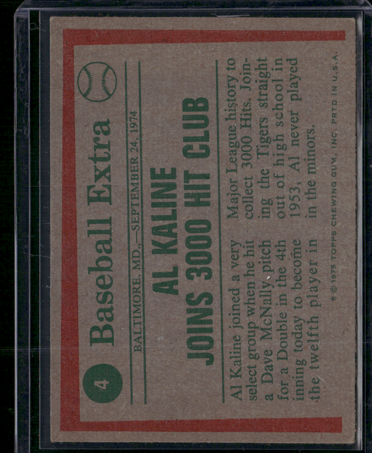 1975 Topps AL KALINE #4 74 Highlights (VG)