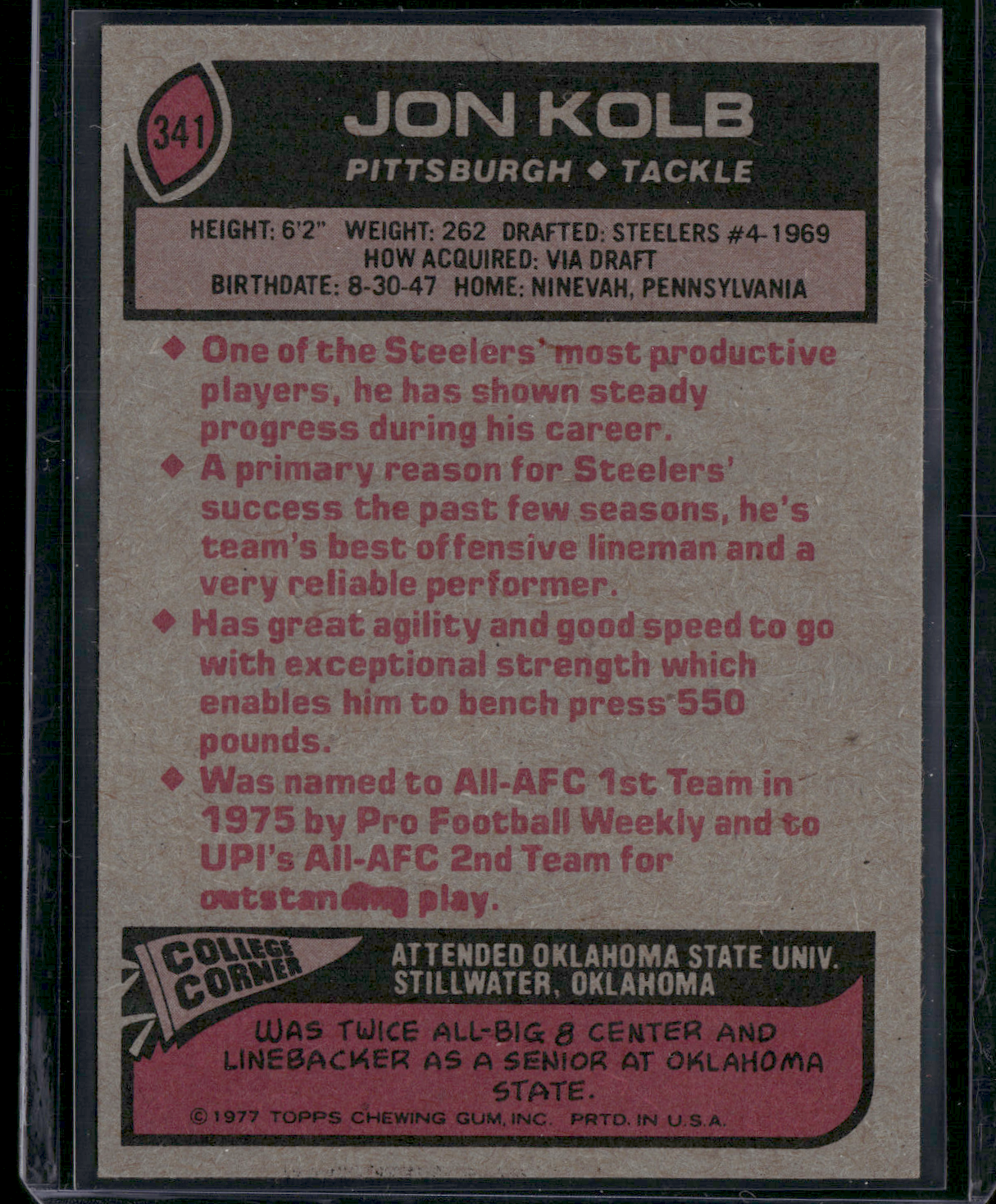 1977 Topps JOHN KOLB #341 (EX)